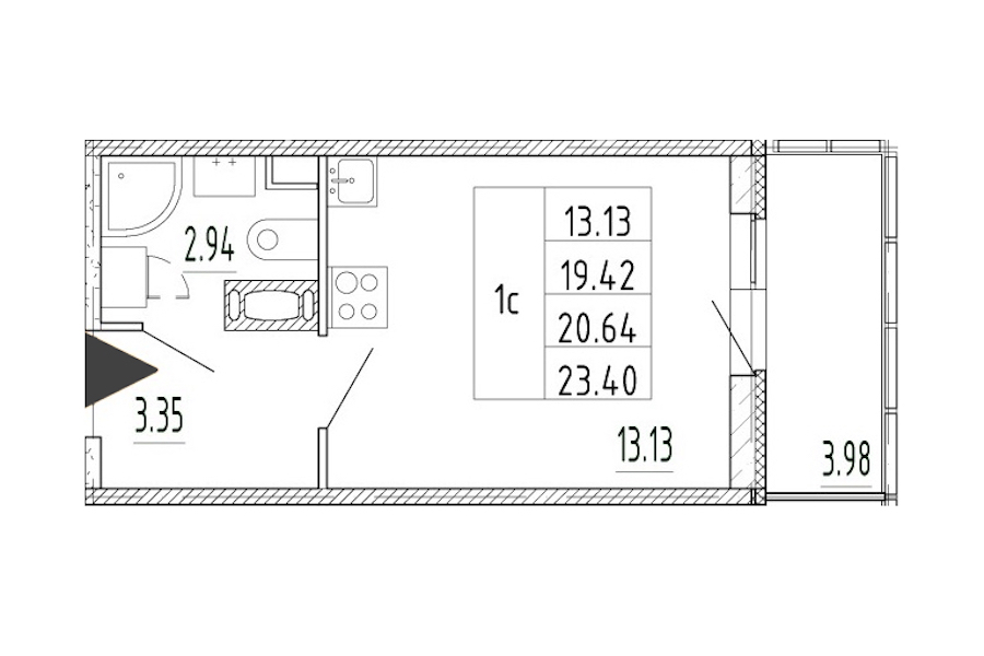 Квартира студия 19.42 м², 6/13 эт., ЖК «Полис Приморский 2»